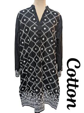 Image EST. 1993 Black Embroidered Cotton Kurta Tunic